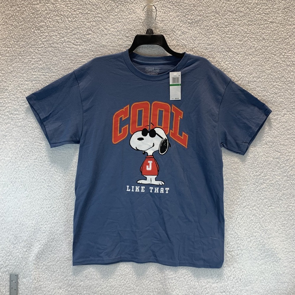 Peanuts Hybrid Men's T Shirt L Snoopy J Cool LIke That Graphic Print Tee Blue - Picture 1 of 9